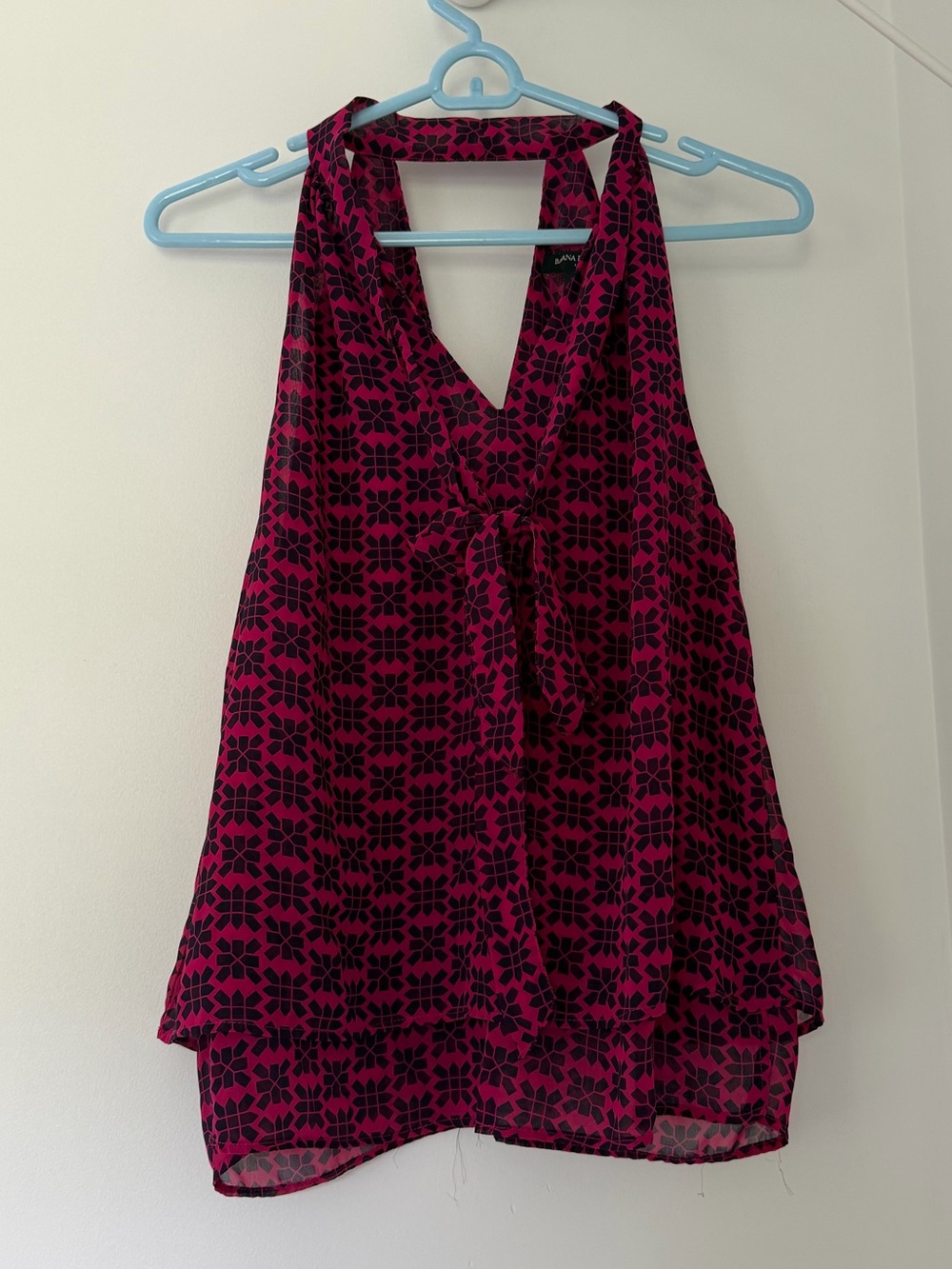 Banana Republic Magenta and Black Floral Tie-Front Camisole